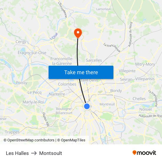 Les Halles to Montsoult map