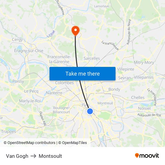 Van Gogh to Montsoult map