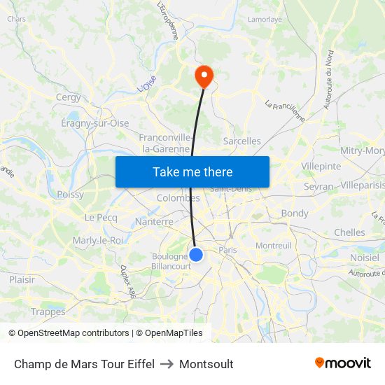 Champ de Mars Tour Eiffel to Montsoult map