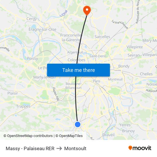 Massy - Palaiseau RER to Montsoult map