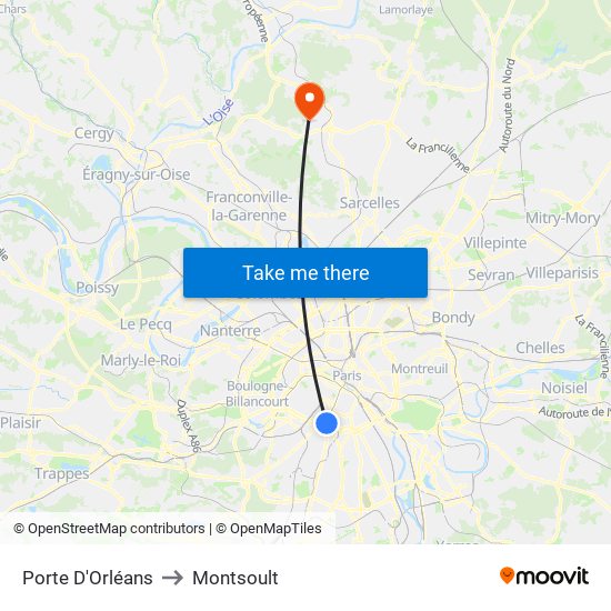 Porte D'Orléans to Montsoult map