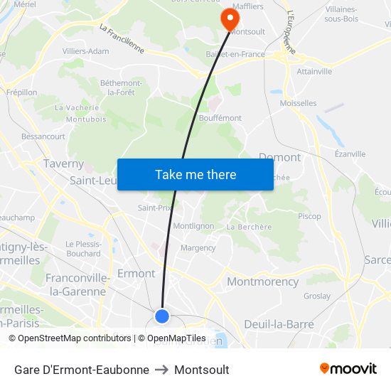 Gare D'Ermont-Eaubonne to Montsoult map