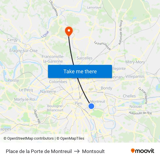 Place de la Porte de Montreuil to Montsoult map