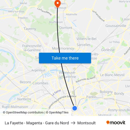 La Fayette - Magenta - Gare du Nord to Montsoult map