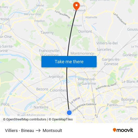 Villiers - Bineau to Montsoult map