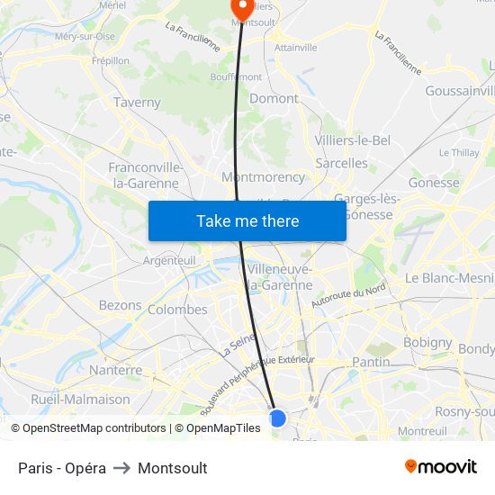 Paris - Opéra to Montsoult map