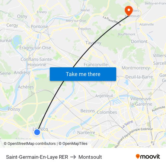 Saint-Germain-En-Laye RER to Montsoult map
