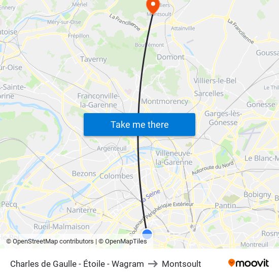 Charles de Gaulle - Étoile - Wagram to Montsoult map