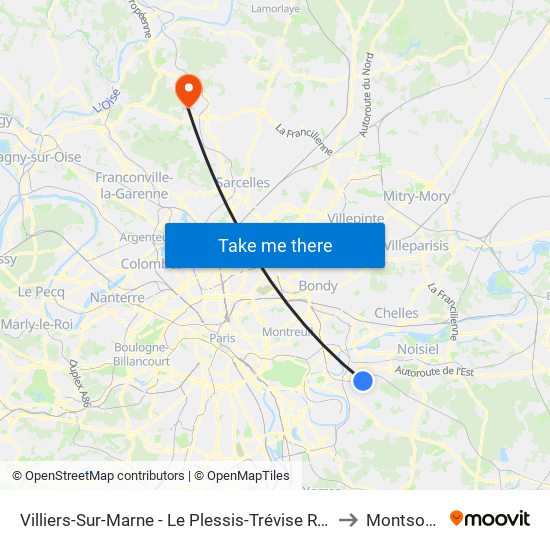 Villiers-Sur-Marne - Le Plessis-Trévise RER to Montsoult map