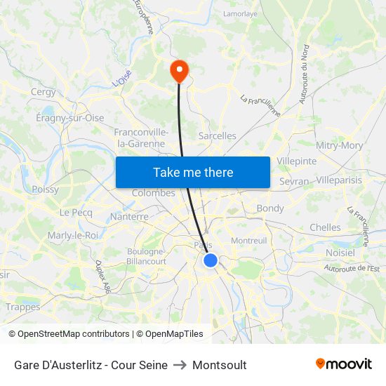 Gare D'Austerlitz - Cour Seine to Montsoult map