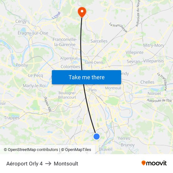 Aéroport Orly 4 to Montsoult map