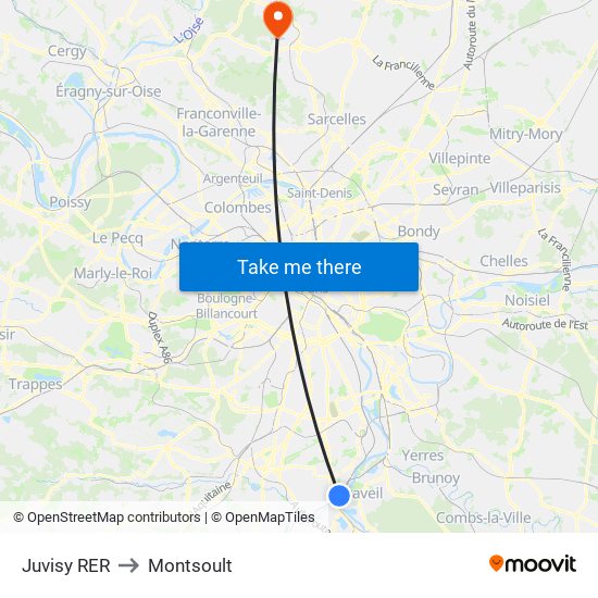Juvisy RER to Montsoult map