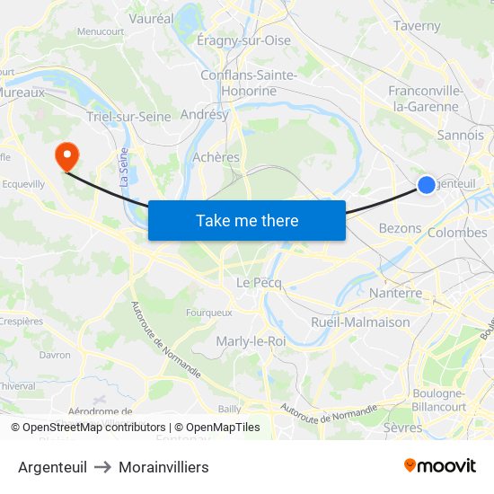 Argenteuil to Morainvilliers map
