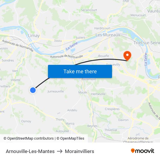 Arnouville-Les-Mantes to Morainvilliers map
