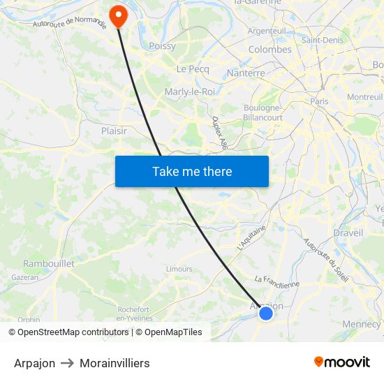 Arpajon to Morainvilliers map