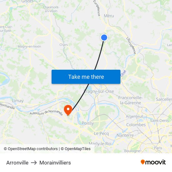 Arronville to Morainvilliers map