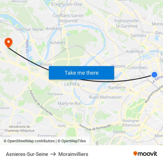 Asnieres-Sur-Seine to Morainvilliers map