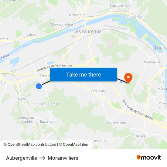 Aubergenville to Morainvilliers map