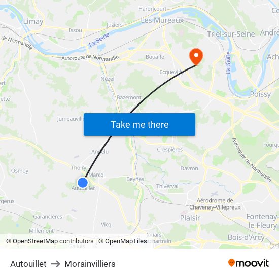 Autouillet to Morainvilliers map