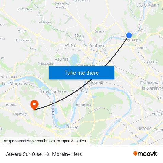 Auvers-Sur-Oise to Morainvilliers map