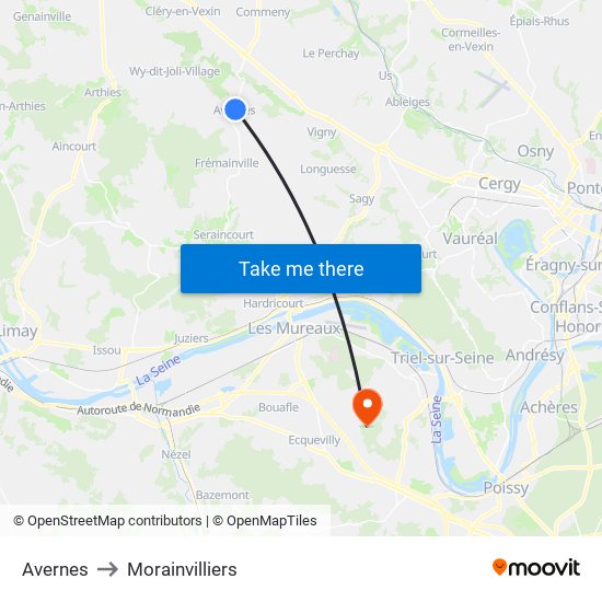 Avernes to Morainvilliers map