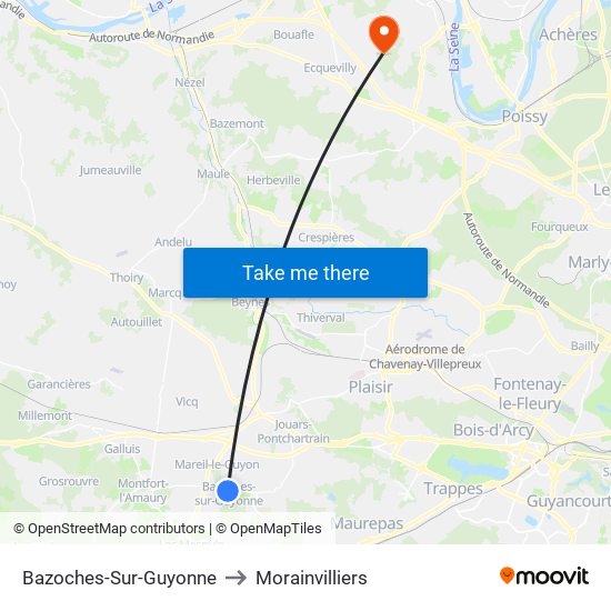 Bazoches-Sur-Guyonne to Morainvilliers map