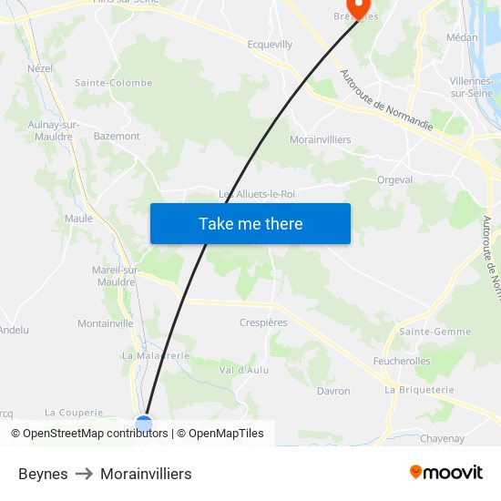 Beynes to Morainvilliers map