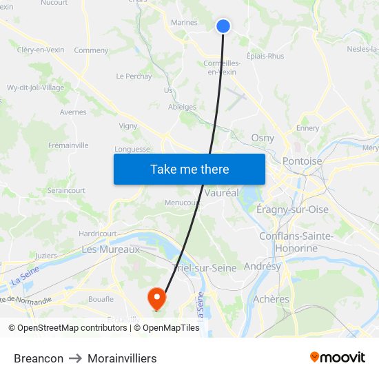 Breancon to Morainvilliers map