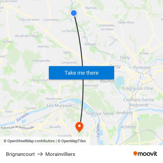 Brignancourt to Morainvilliers map