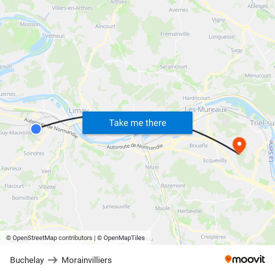 Buchelay to Morainvilliers map