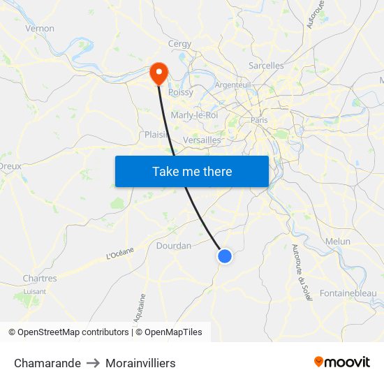 Chamarande to Morainvilliers map