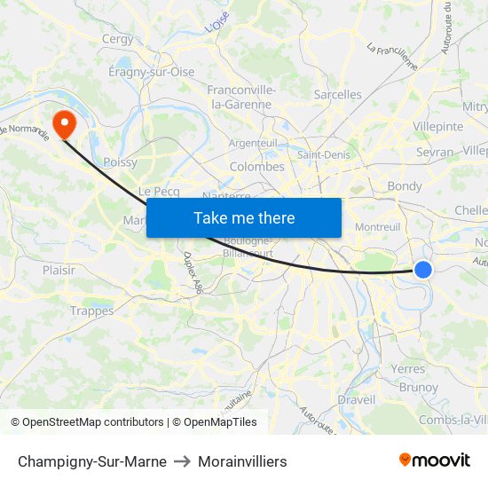 Champigny-Sur-Marne to Morainvilliers map