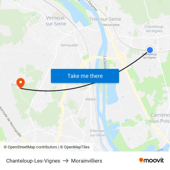 Chanteloup-Les-Vignes to Morainvilliers map