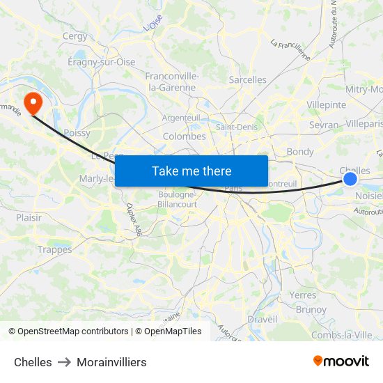 Chelles to Morainvilliers map