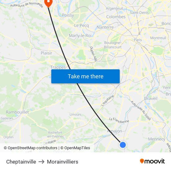 Cheptainville to Morainvilliers map