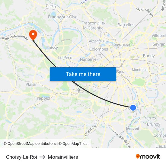 Choisy-Le-Roi to Morainvilliers map