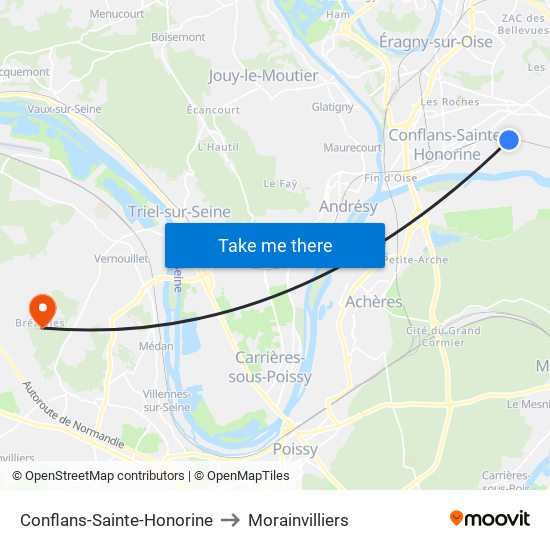 Conflans-Sainte-Honorine to Morainvilliers map