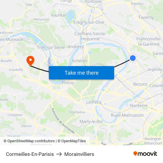 Cormeilles-En-Parisis to Morainvilliers map