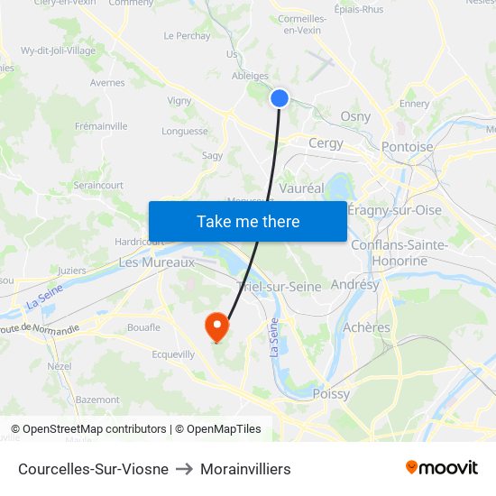 Courcelles-Sur-Viosne to Morainvilliers map