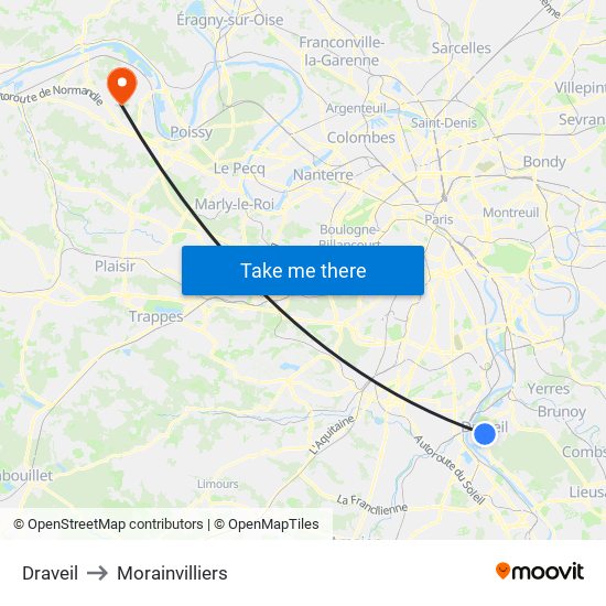 Draveil to Morainvilliers map