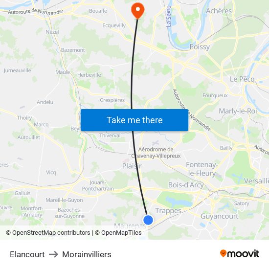 Elancourt to Morainvilliers map