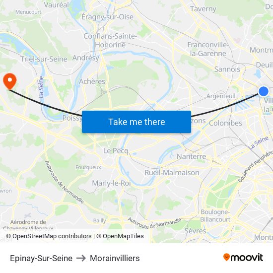 Epinay-Sur-Seine to Morainvilliers map