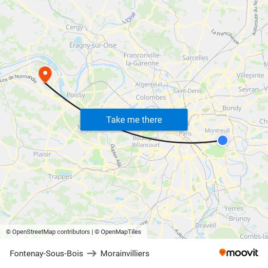 Fontenay-Sous-Bois to Morainvilliers map