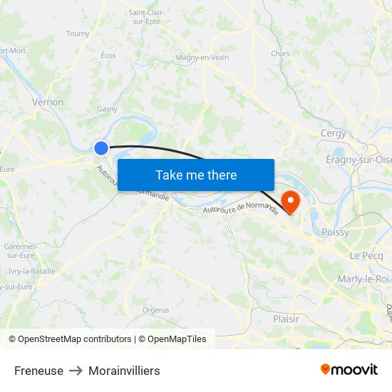 Freneuse to Morainvilliers map