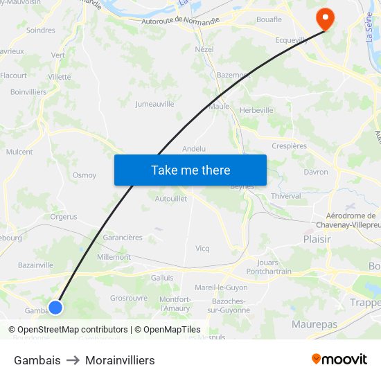 Gambais to Morainvilliers map