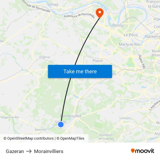 Gazeran to Morainvilliers map