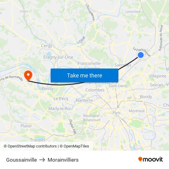 Goussainville to Morainvilliers map