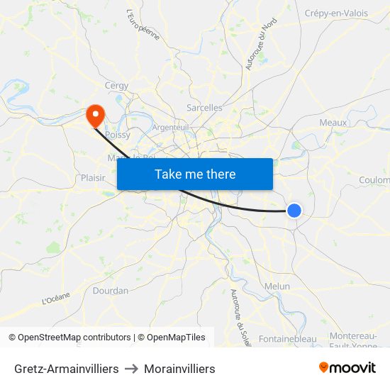 Gretz-Armainvilliers to Morainvilliers map