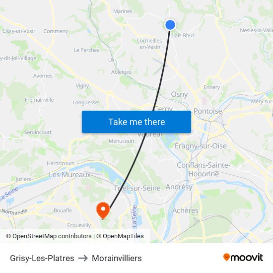 Grisy-Les-Platres to Morainvilliers map