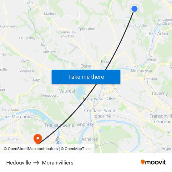 Hedouville to Morainvilliers map